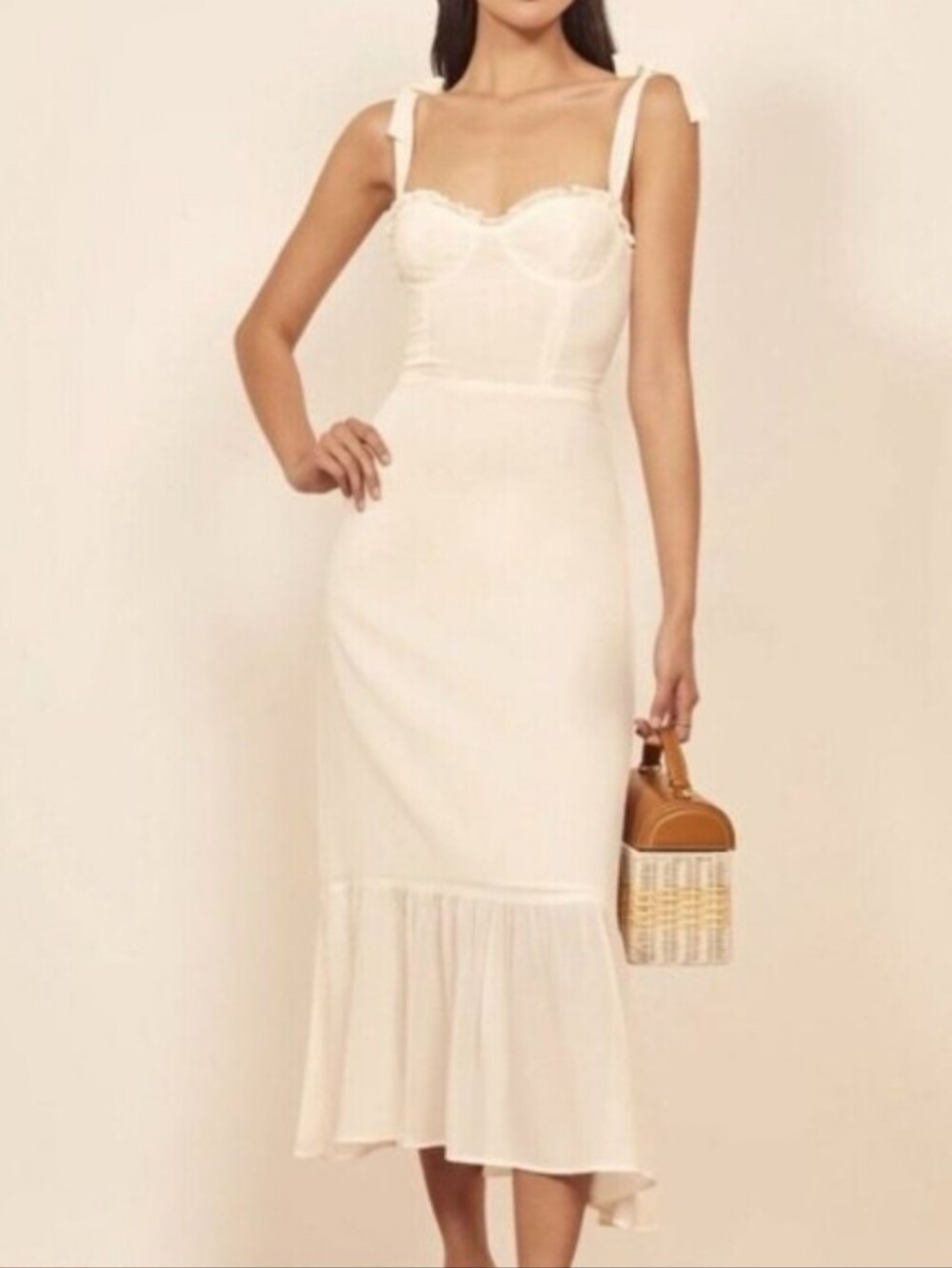 reformation nikita dress ivory White Midi Tie Strap Size 0 Sleeveless summer-fashion